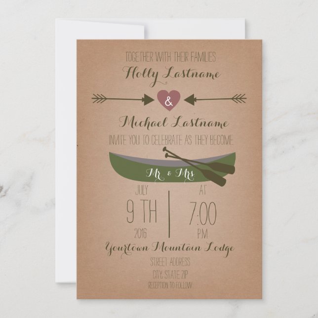 Cardstock inspiriertes Kanu + Die Wedding Pfeile Einladung (Vorderseite)