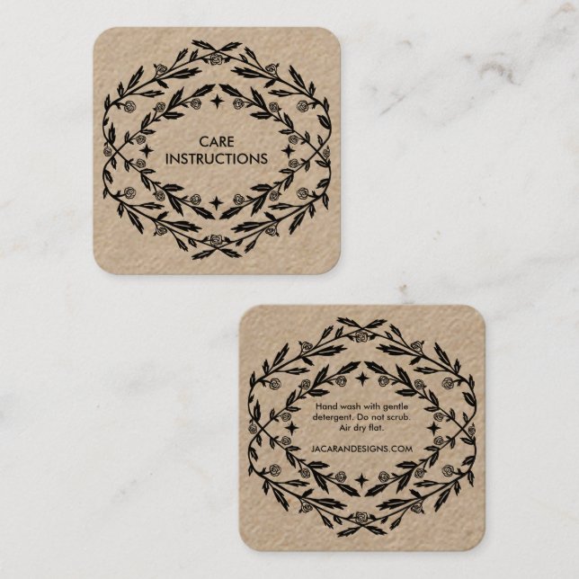 CARE ANWEISUNGEN Chic Elegant Rose Rahmen Kraft Quadratische Visitenkarte (Vorne/Hinten)