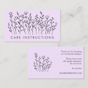 CARE ANWEISUNGEN Chic Elegante Wildblume Lavendel Visitenkarte