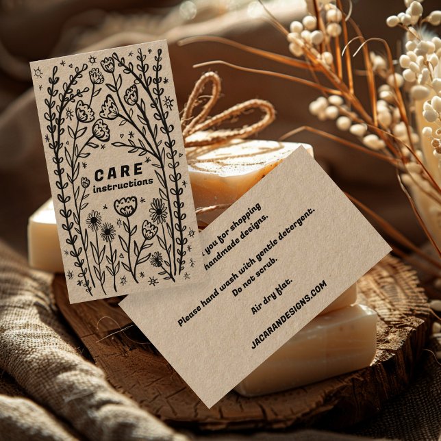 CARE-ANWEISUNGEN Niedlich Elegante Wildblume Kraft Visitenkarte (CARE INSTRUCTIONS Cute Elegant Wildflower Kraft Business Card
)