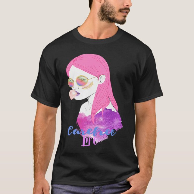 Carefree Life Spaß farbenfroh Retro Sorglos T-Shirt (Vorderseite)