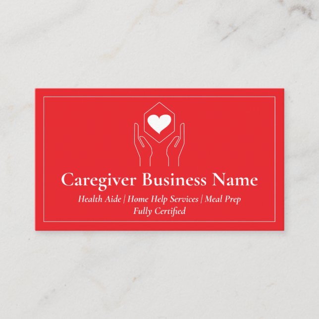 Caregier Herz Hand rot Visitenkarte (Vorderseite)