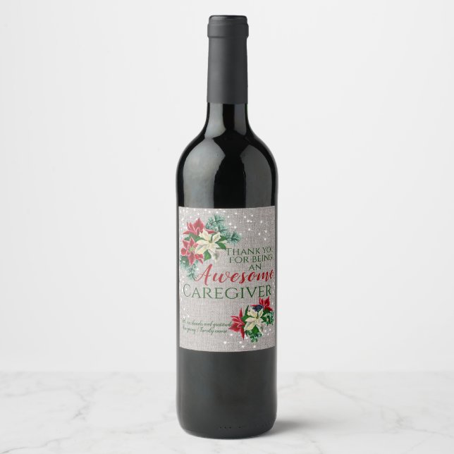 Caregiver Apprecitive Festive Floral Burlap Weinetikett (Vorderseite)