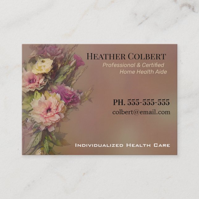 Caregiver Floral Friendly Beruflich Visitenkarte (Vorderseite)