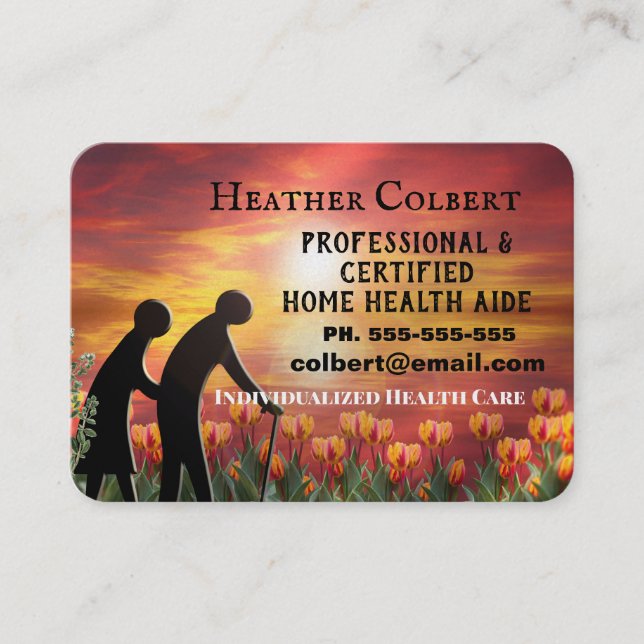 Caregiver Sunset Floral Beruflich Visitenkarte (Vorderseite)