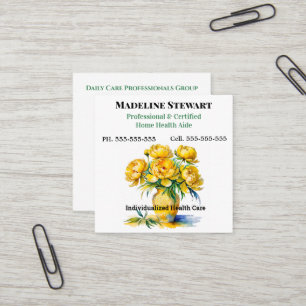 Caregiver Yellow Peony Square Beruflich Quadratische Visitenkarte