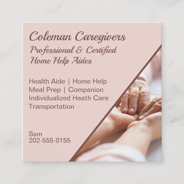 Caregiver Zuhause Help Company Quadratische Visitenkarte (Vorderseite)