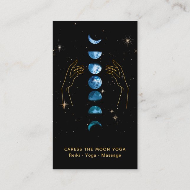 *~* Caress Moon Blue Aquamarin Phases + Hands Star Visitenkarte (Vorderseite)