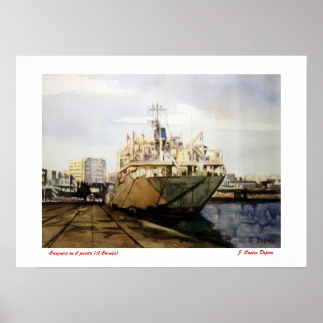 Carguero en el puerto (A Coruña) Poster (Vorne)