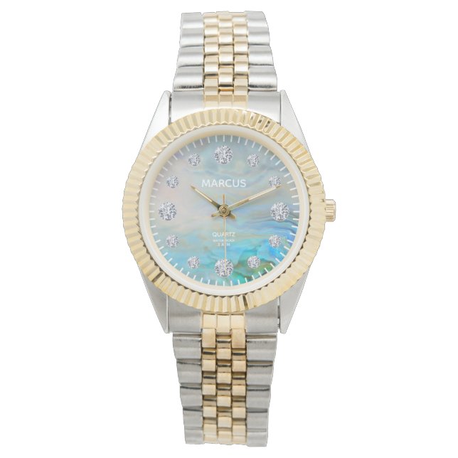 Caribbean Agate Diamond Dial Steel & Gold Bracelet Armbanduhr (Vorderseite)