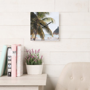 Caribbean Beach Bliss 9 #art #travel Quadratische Wanduhr