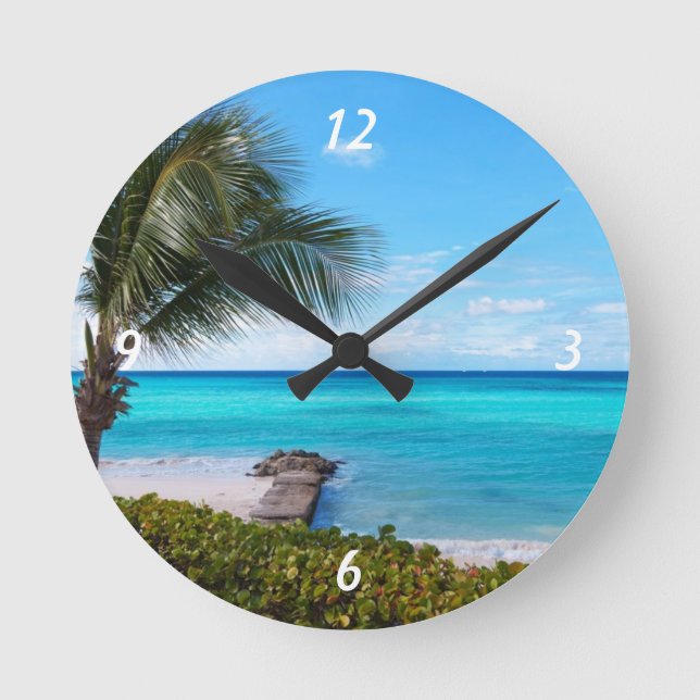 Caribbean Beach Runde Wanduhr (Vorderseite)