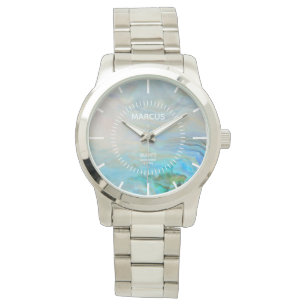 Caribbean Blue Agate White Dial Custom Armbanduhr