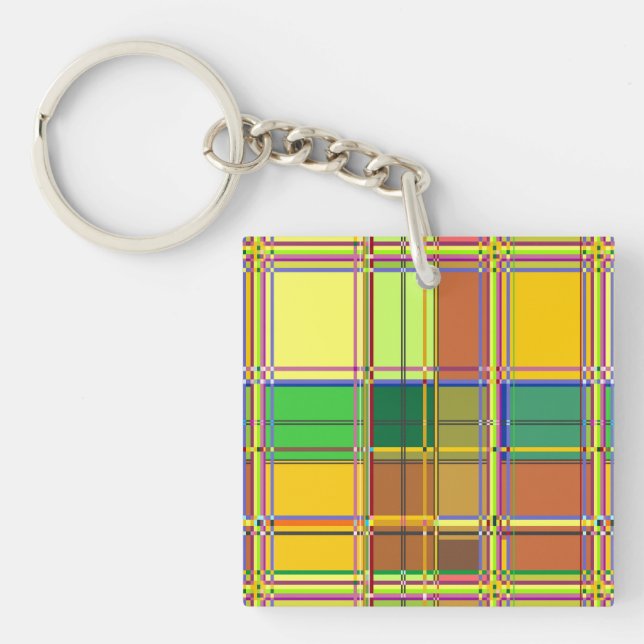 Caribbean Colorful Fabric Madras Tartan Schlüsselanhänger (Vorderseite)