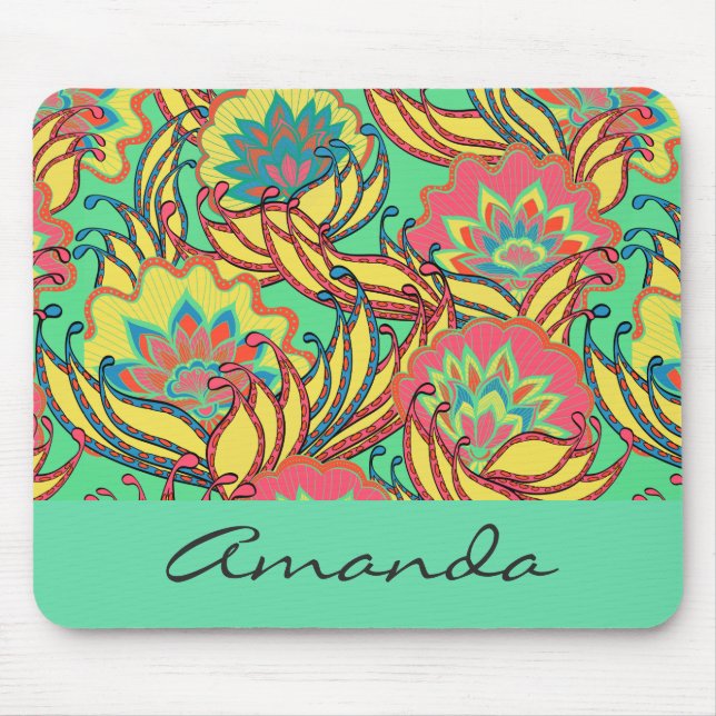 Caribbean Colors Boho Floral Personalisiert Mousepad (Vorne)