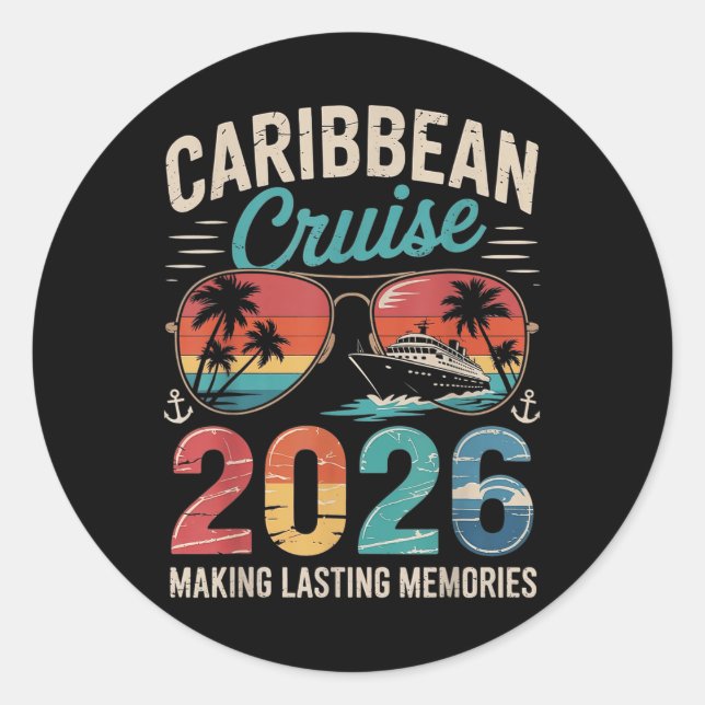 Caribbean Cruise 2026 Vacation Trip Matching Famil Runder Aufkleber (Vorderseite)