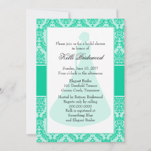 Caribbean Green Damask Brautparty Einladung