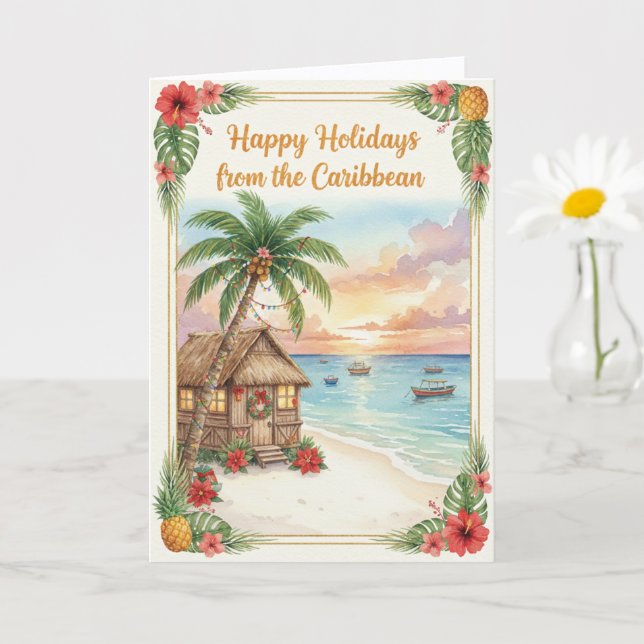 'Caribbean Holidays' Folded Greeting Card Karte (Kleine Pflanze)