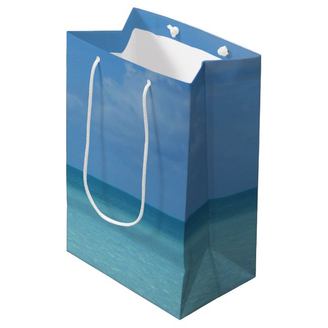 Caribbean Horizon Tropical Turquoise Blue Mittlere Geschenktüte (Vorderseite Schrägansicht)
