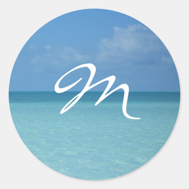 Caribbean Horizon Turquoise Blue Monogram Runder Aufkleber (Vorderseite)