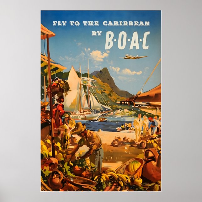 Caribbean Painting BOAC Travel Poster Art Print (Vorne)