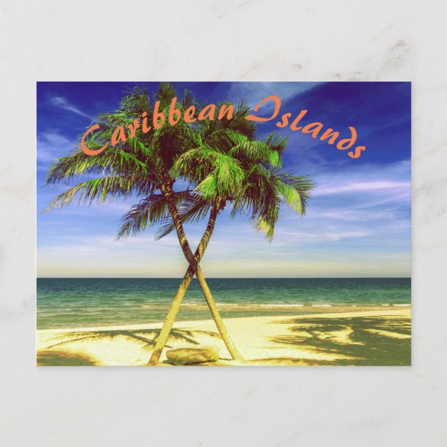 Caribbean Palm Tree Tropical Island Beach Postkarte (Vorderseite)