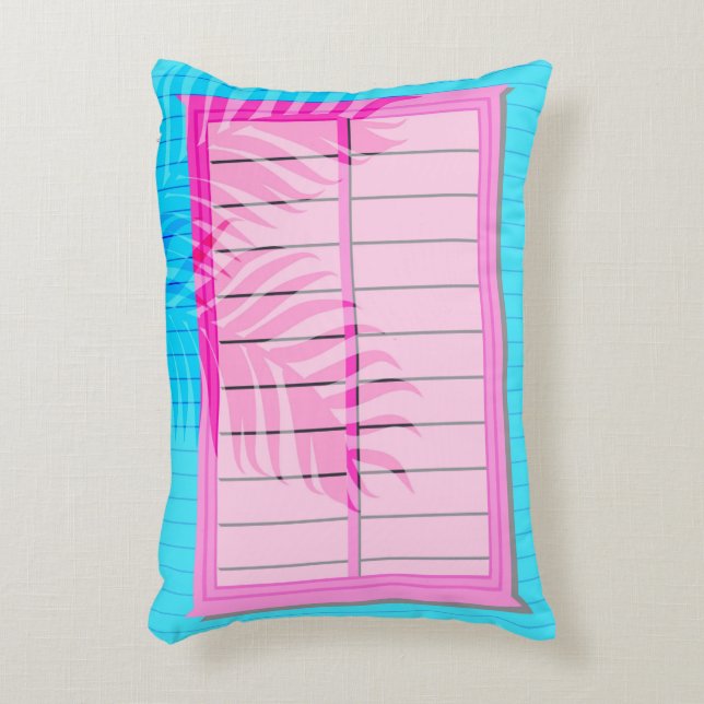 Caribbean Pastell Pink Blue Beach House Windows Dekokissen (Vorderseite(Vertikal))