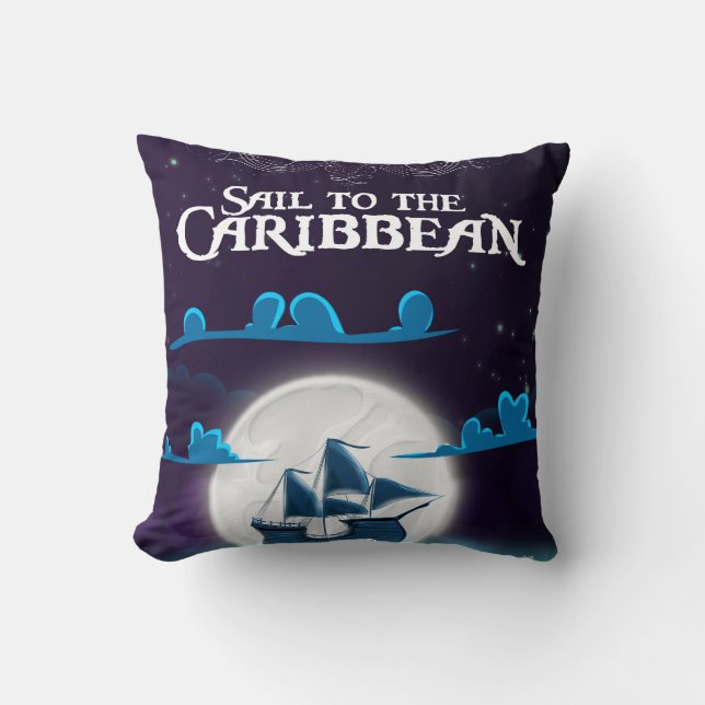 Caribbean Pirate Cartoon Travel Print. Kissen (Vorderseite)
