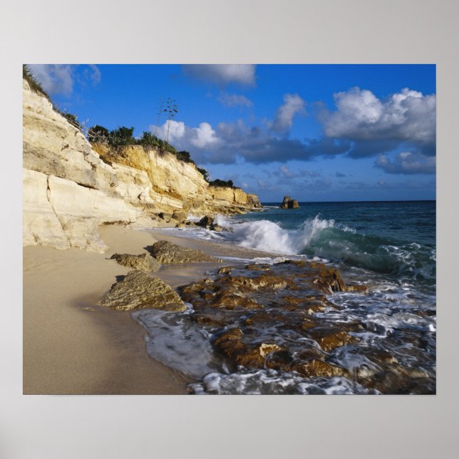 Caribbean, St. Martin, Cliffs at Cupecoy beach Poster (Vorne)
