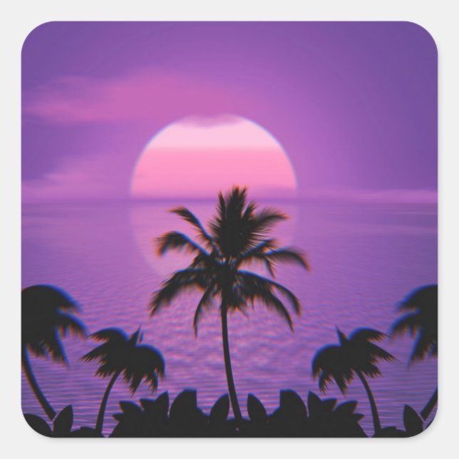 Caribbean Sunset Vaporwave Ästhetische Retro 80er  Quadratischer Aufkleber (Vorderseite)