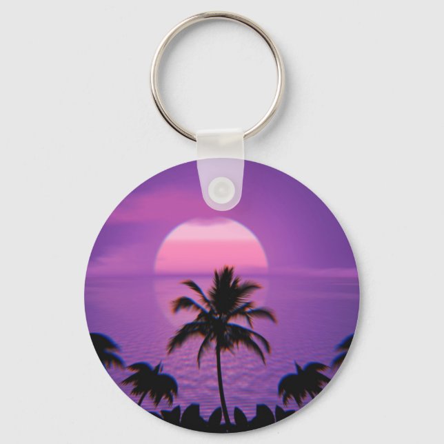 Caribbean Sunset Vaporwave Ästhetische Retro 80er  Schlüsselanhänger (Vorderseite)