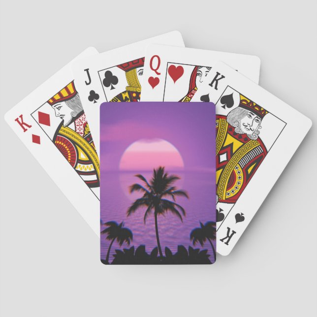 Caribbean Sunset Vaporwave Ästhetische Retro 80er  Spielkarten (Rückseite)