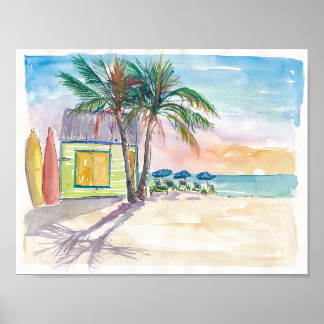 Caribbean Surf Beach Bar Boards und Sunset Poster (Vorne)