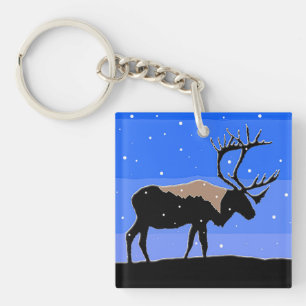 Caribou en hiver - Art original de la faune