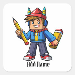 Caricatura moderna con lapiz quadratischer aufkleber