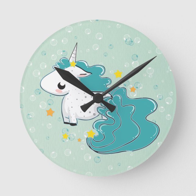 caricature bleue licorne avec horloge étoiles (Recto)