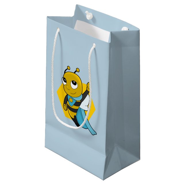 Caricature d'abeille Superhero petit sac cadeau (Devant Angle)