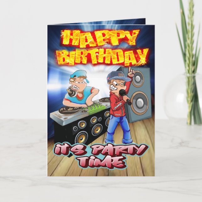 Caricature de carte d'anniversaire DJ et MC (Devant)