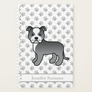 Caricature de chien et de texte en bleu et blanc