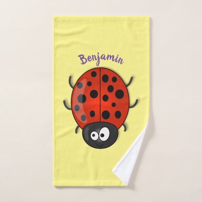 Caricature de coccinelle rouge joyeux (Serviette à main)