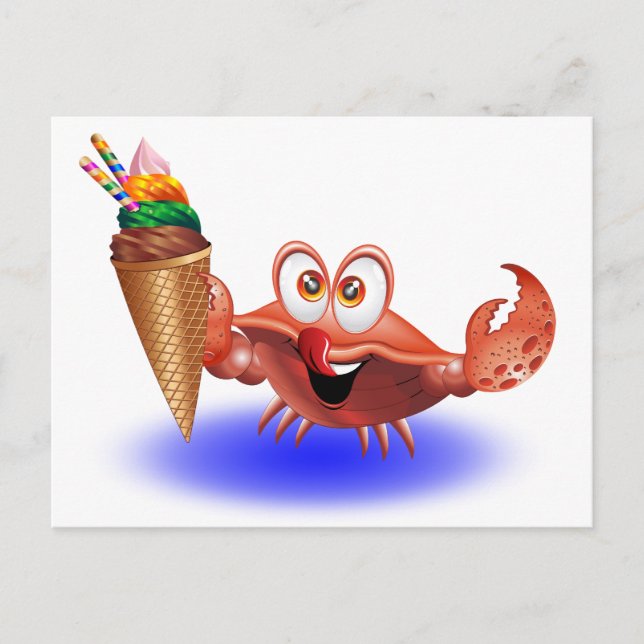 Caricature de crabe avec carte postale crème glacé (Devant)