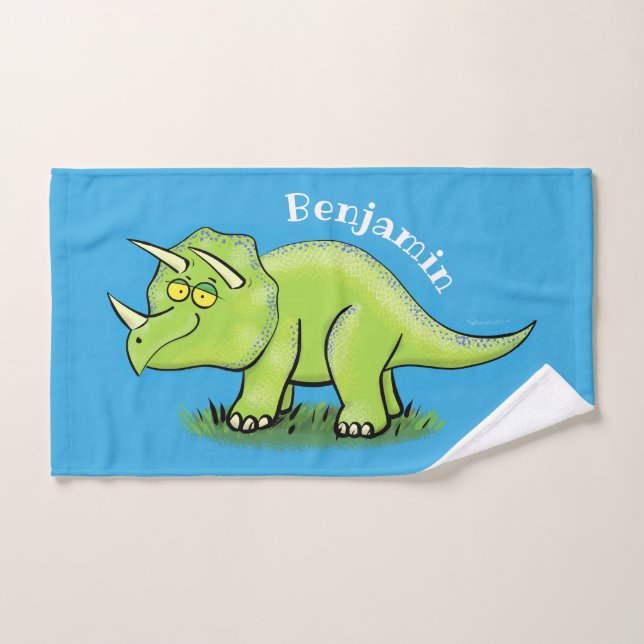 Caricature de dinosaure de triceratops vert mignon (Serviette à main)