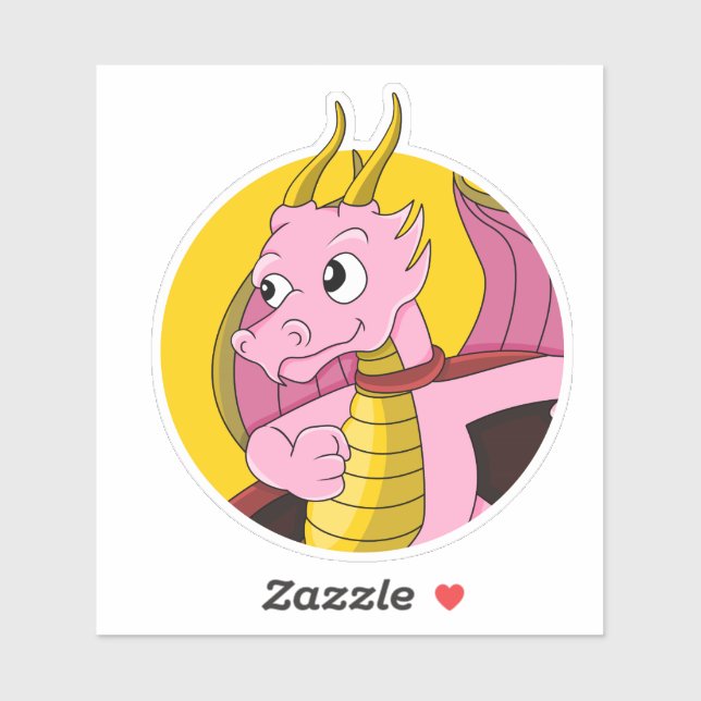 Caricature de dragon rose Custom-Cut Vinyl Sticker (Feuille)
