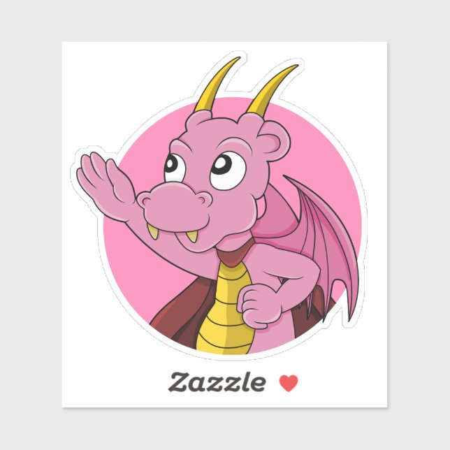 Caricature de dragon rose Custom-Cut Vinyl Sticker (Feuille)