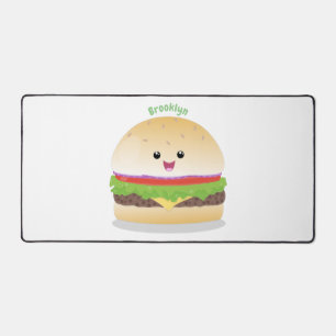 Caricature de hamburger kawaii joyeux