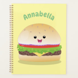 Caricature de hamburger kawaii joyeux