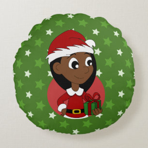 Caricature de la fille de Noël coussin rond