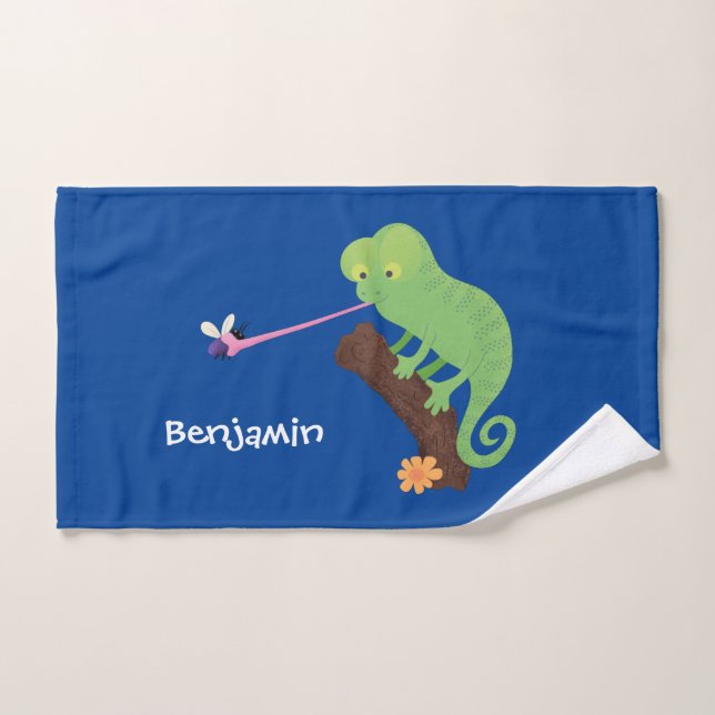 Caricature de lézard de caméléon vert joyeux (Serviette à main)