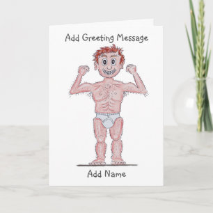 Caricature de l'homme musclé posant carte
