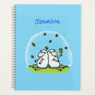 Caricature de moutons mignons amis et papillons